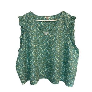 Ana A New Approach Womens 4X Green Floral Flutter Sleeve Blouse Plus Size Boho